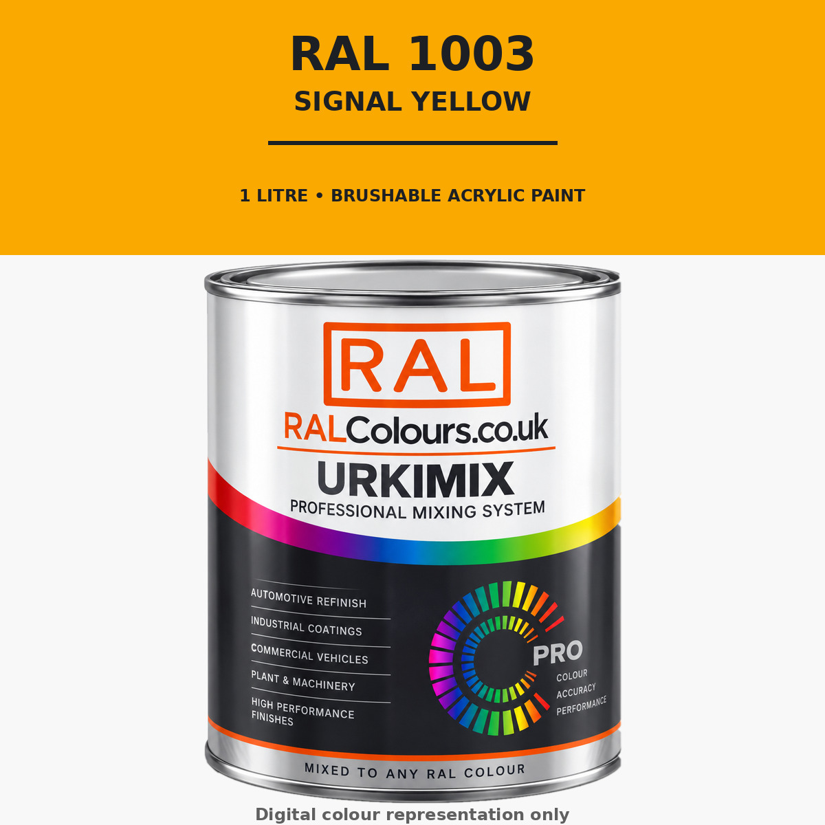 RAL 1003 Signal yellow Brushable Acrylic Paint 1 Litre Tin