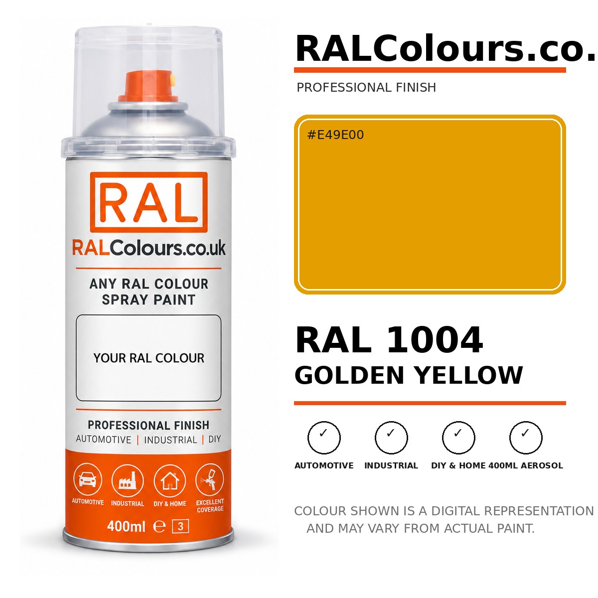 RAL 1004 Golden yellow Spray Paint Aerosol Can 400ml 400ml aerosol spray paint