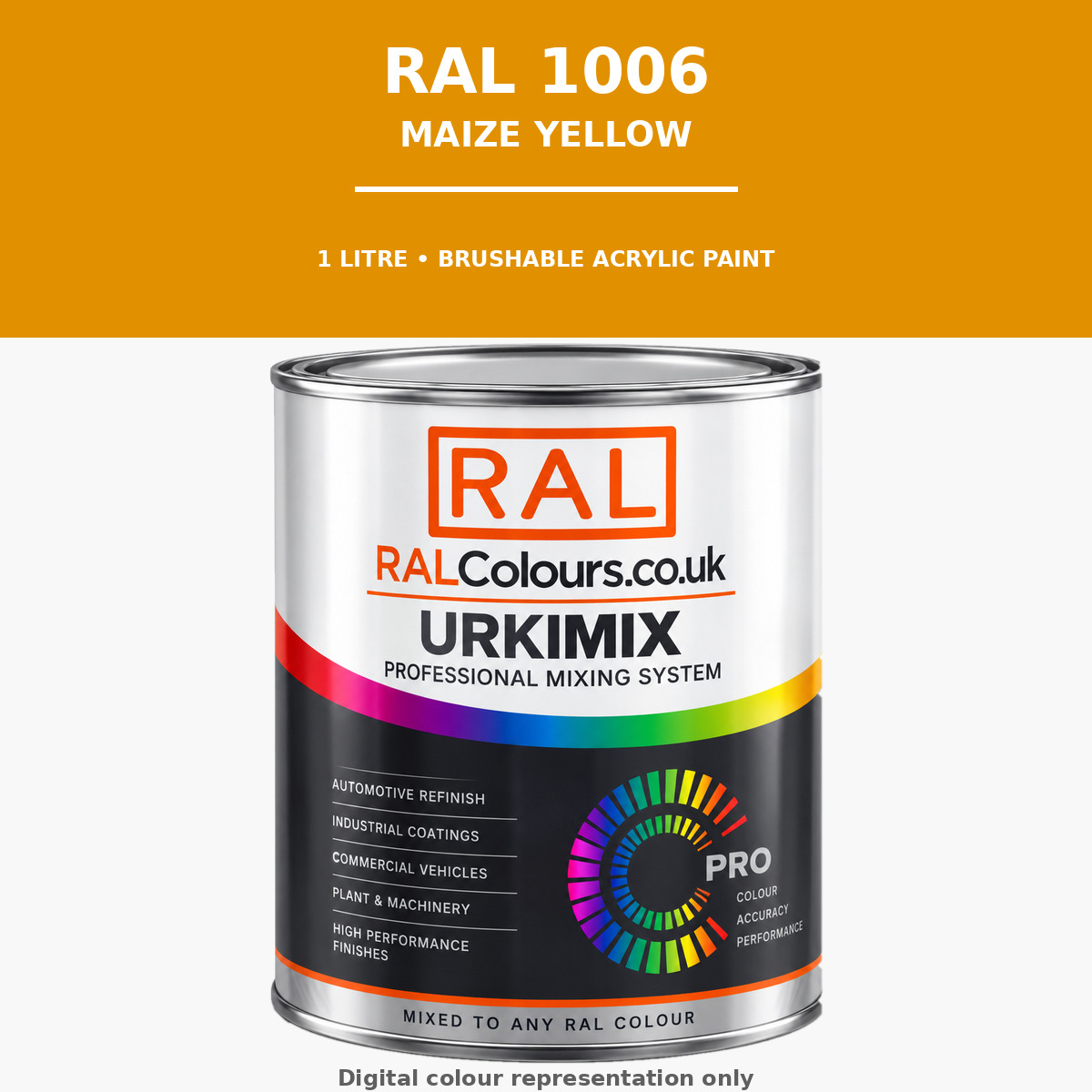 RAL 1006 Maize yellow Brushable Acrylic Paint 1 Litre Tin