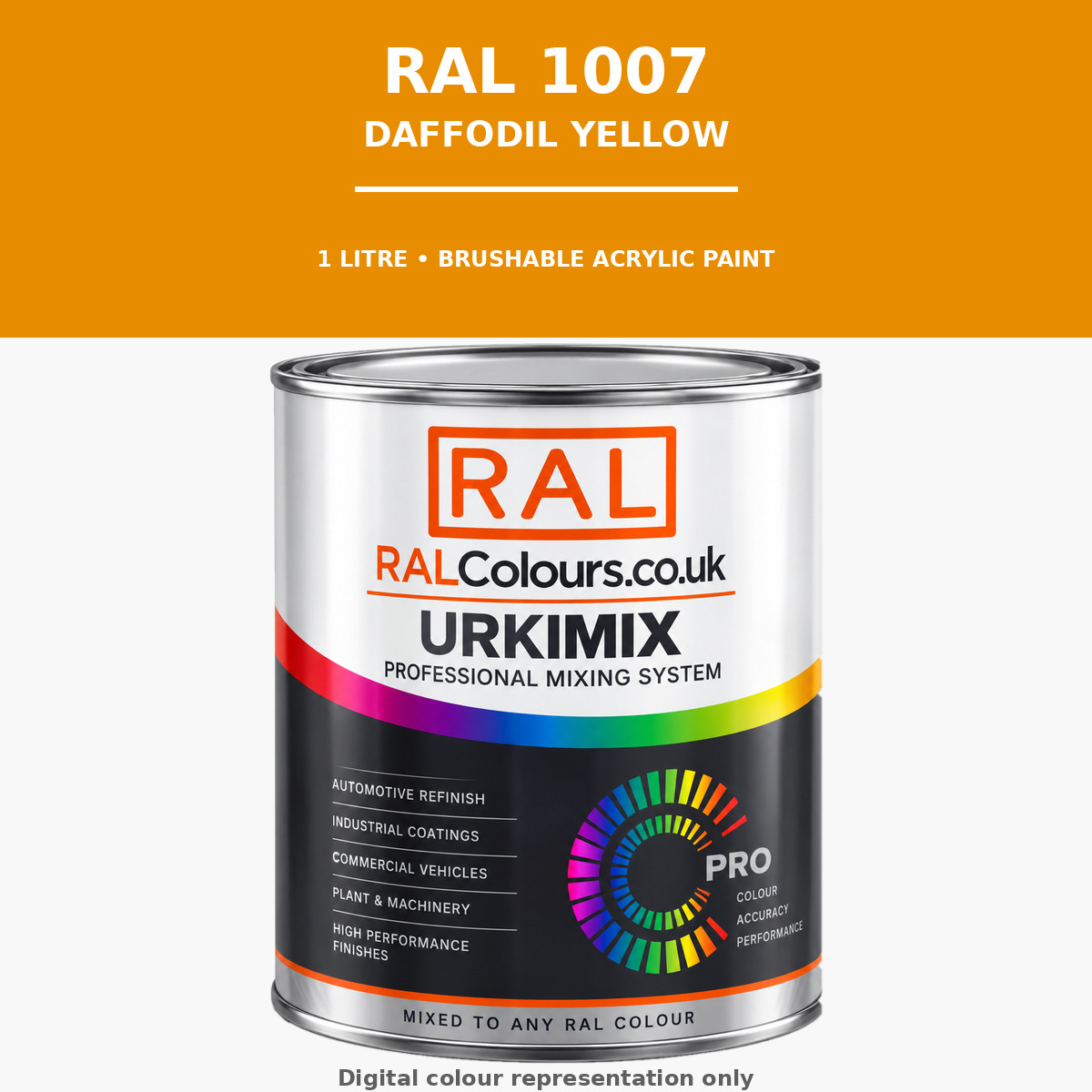 RAL 1007 Daffodil yellow Brushable Acrylic Paint 1 Litre Tin