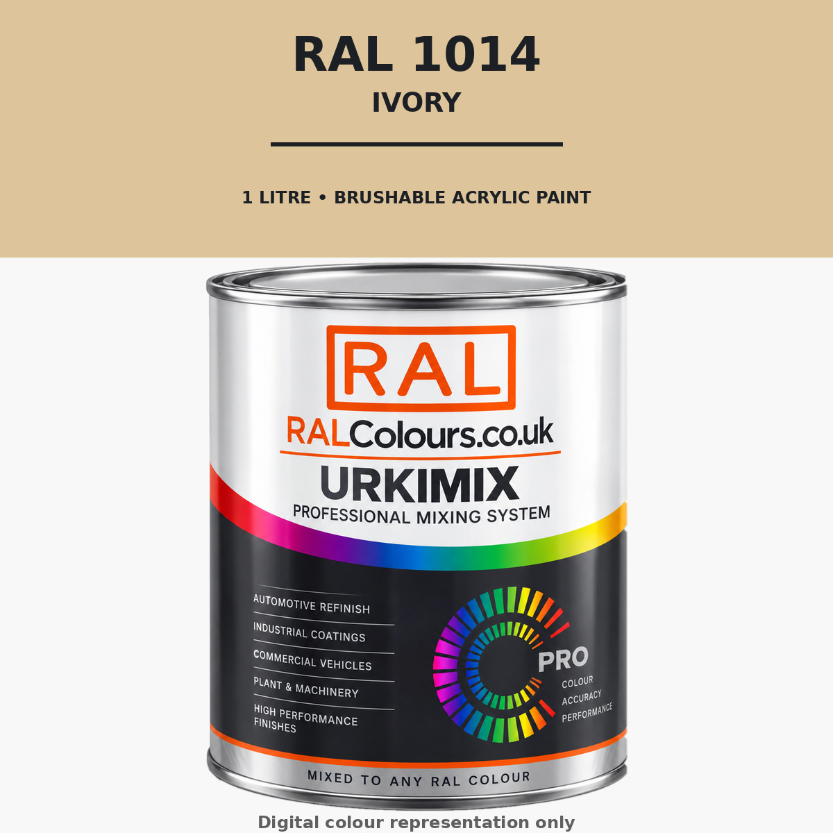 RAL 1014 Ivory Brushable Acrylic Paint 1 Litre Tin