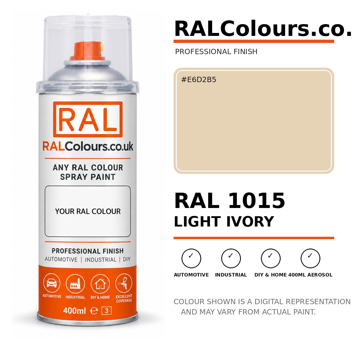 RAL 1015 Light ivory Spray Paint Aerosol Can 400ml 400ml aerosol spray paint
