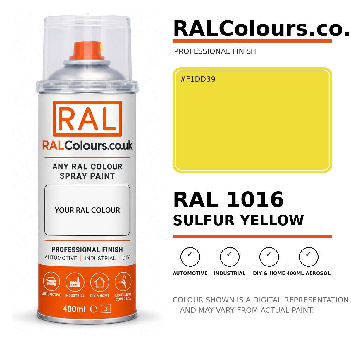 RAL 1016 Sulfur yellow Spray Paint Aerosol Can 400ml 400ml aerosol spray paint
