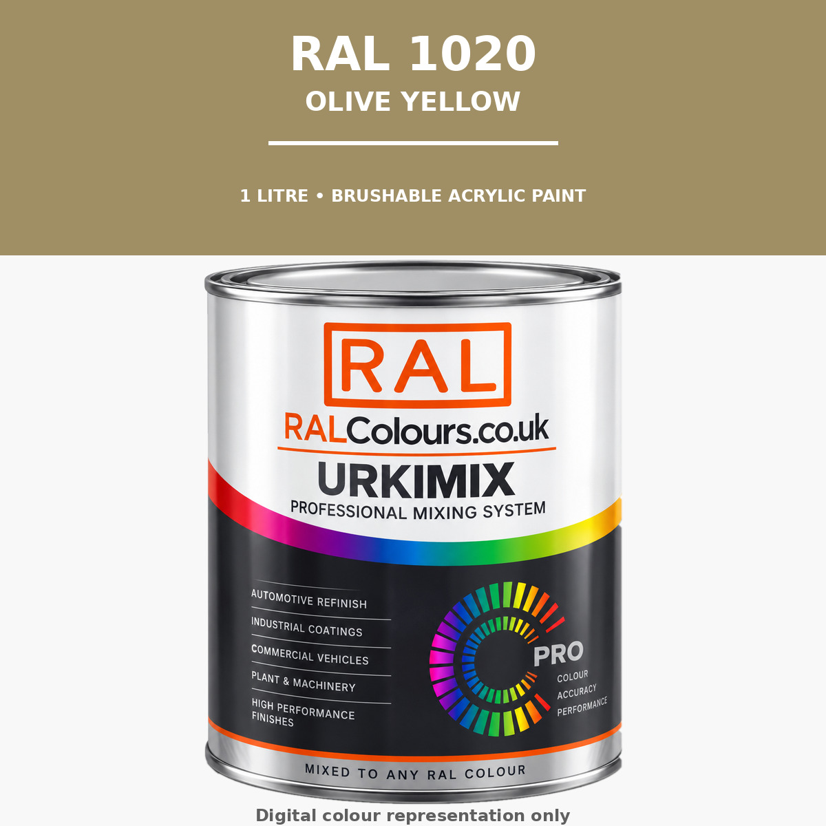 RAL 1020 Olive yellow Brushable Acrylic Paint 1 Litre Tin