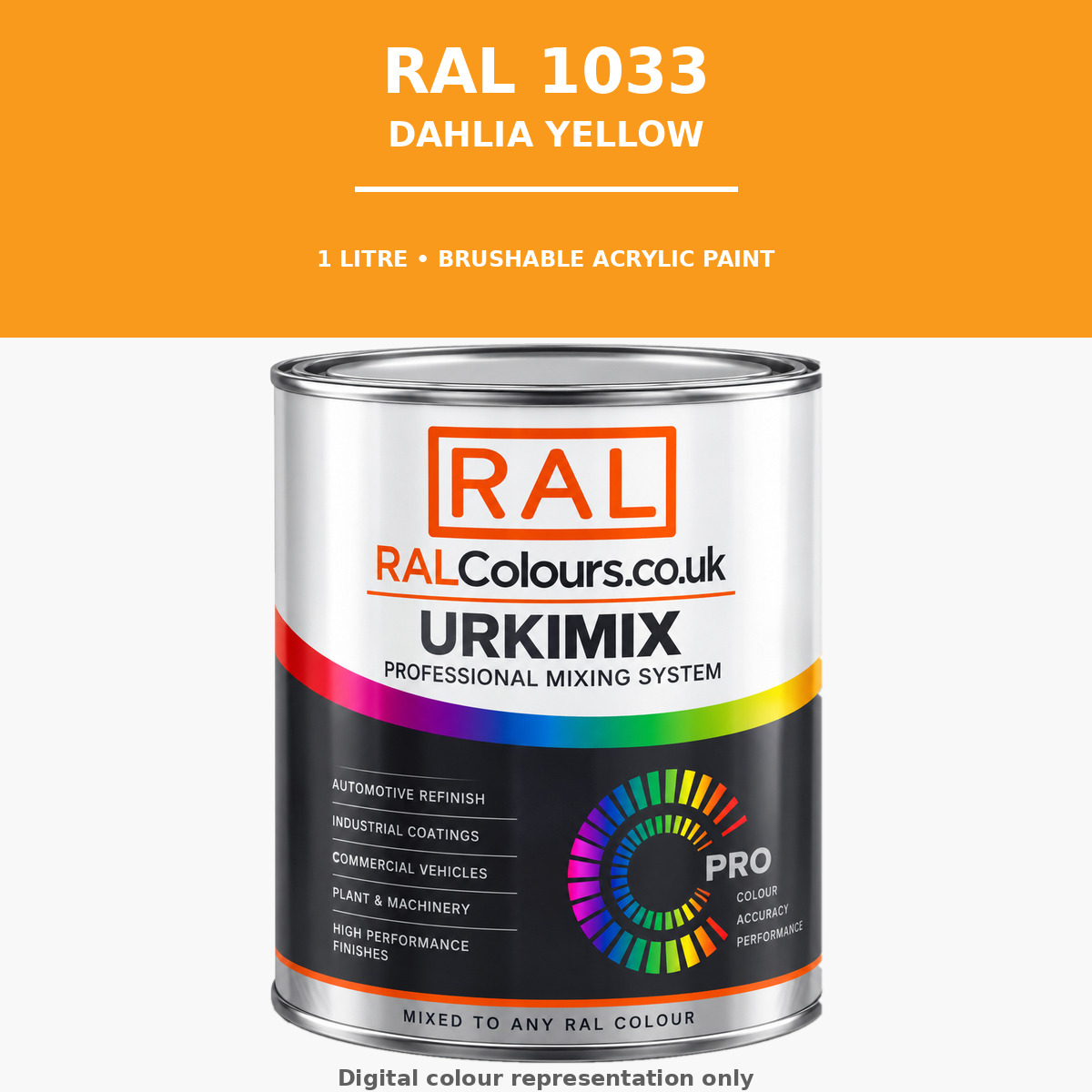 RAL 1033 Dahlia yellow Brushable Acrylic Paint 1 Litre Tin