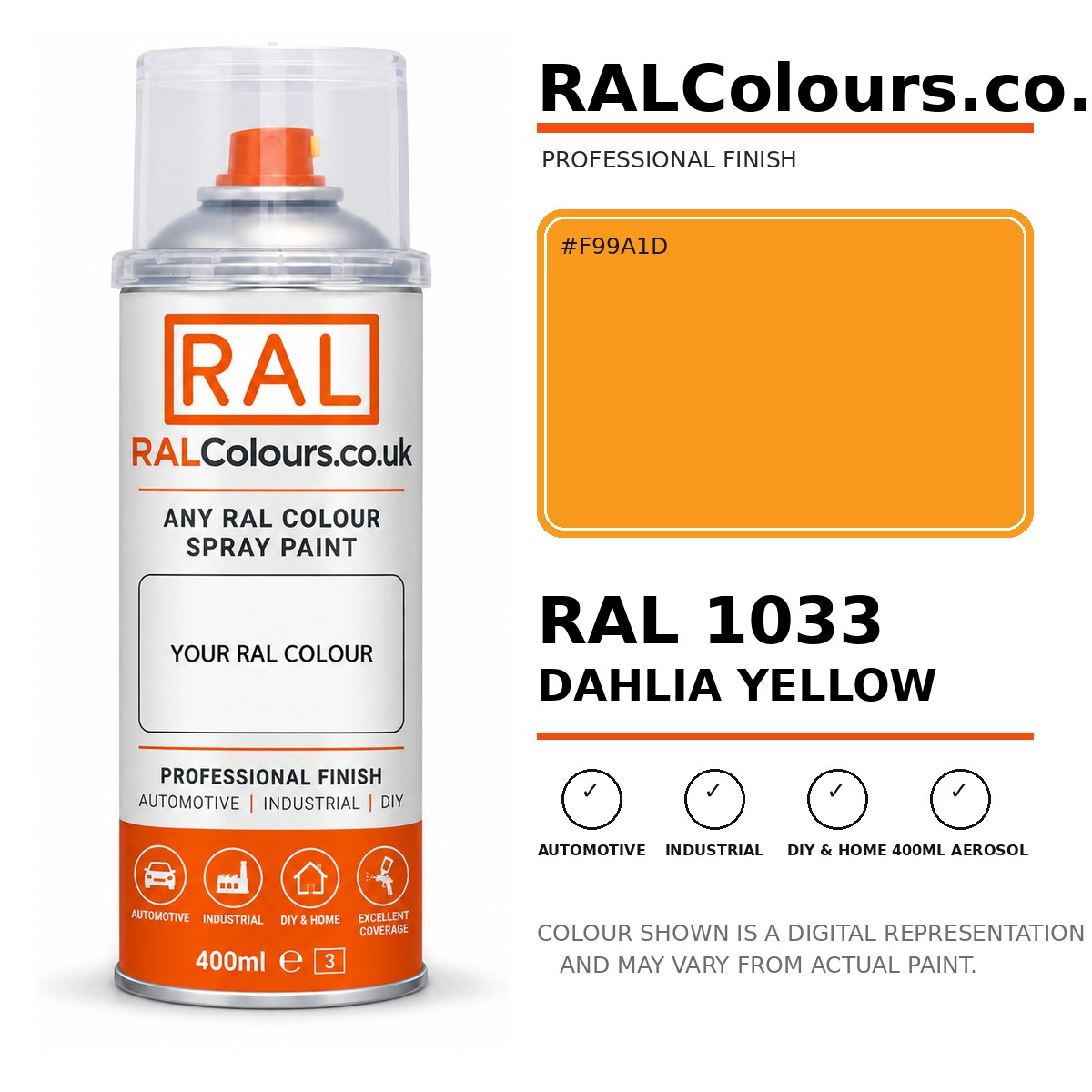 RAL 1033 Dahlia yellow Spray Paint Aerosol Can 400ml 400ml aerosol spray paint