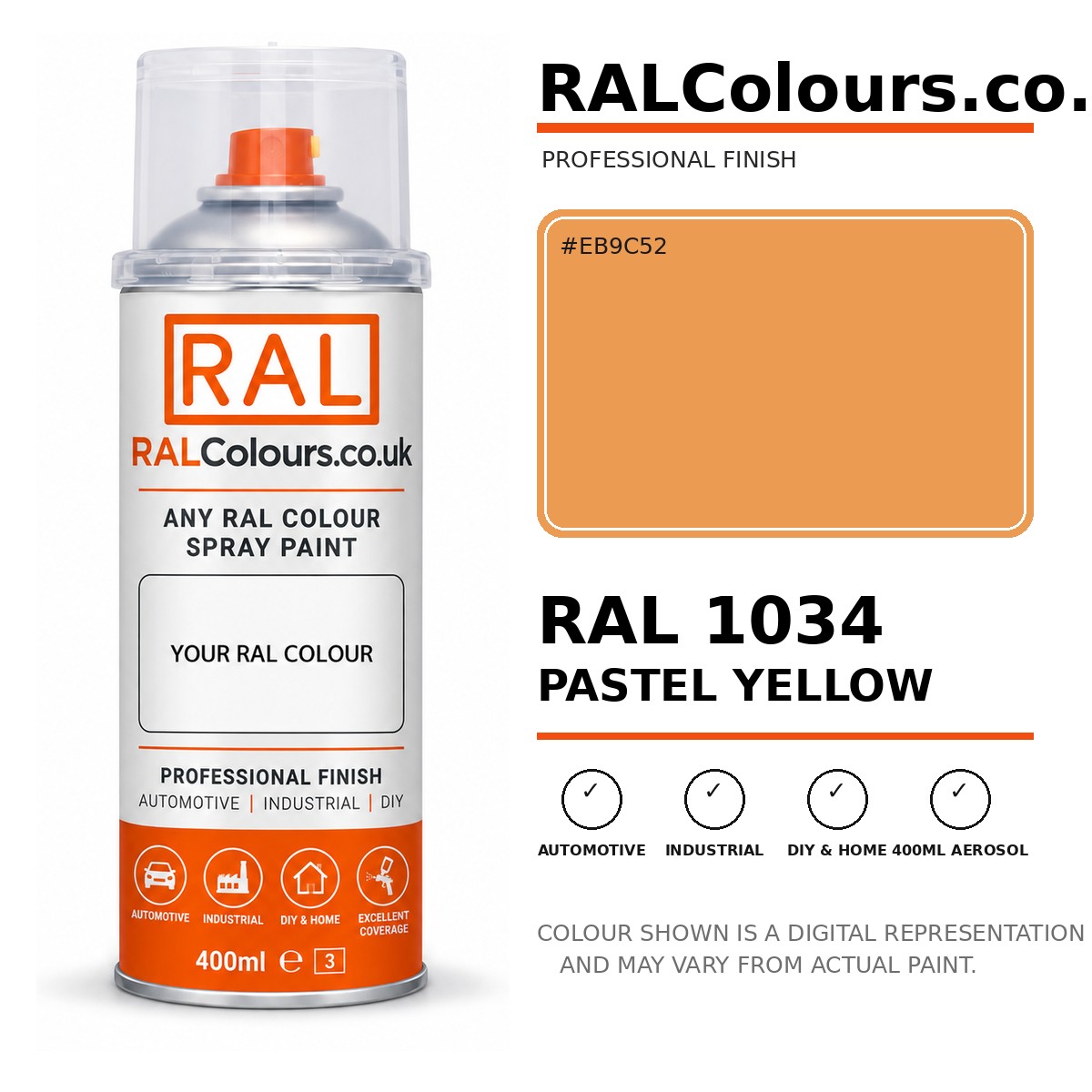 RAL 1034 Pastel yellow Spray Paint Aerosol Can 400ml 400ml aerosol spray paint