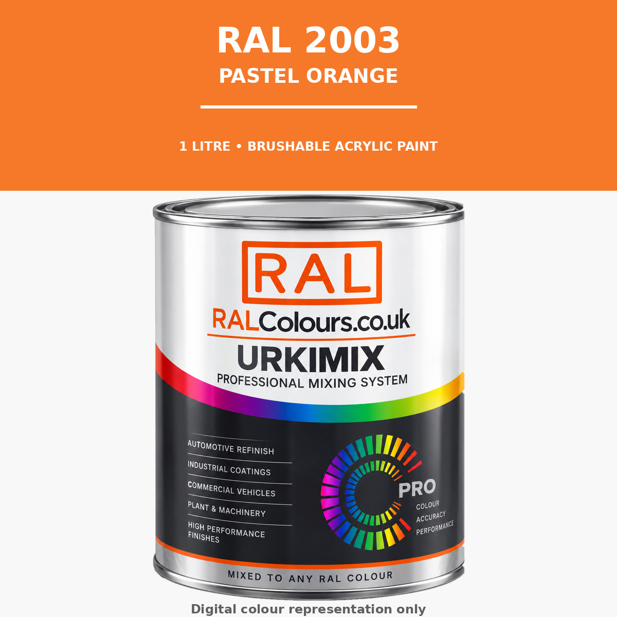 RAL 2003 Pastel orange Brushable Acrylic Paint 1 Litre Tin
