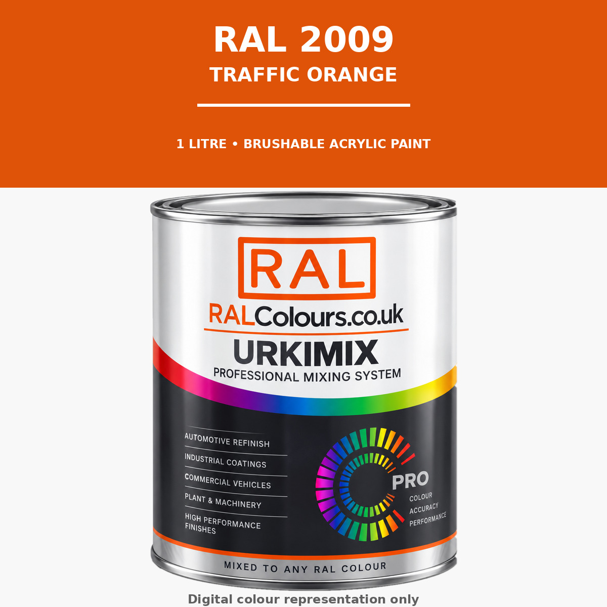RAL 2009 Traffic orange Brushable Acrylic Paint 1 Litre Tin