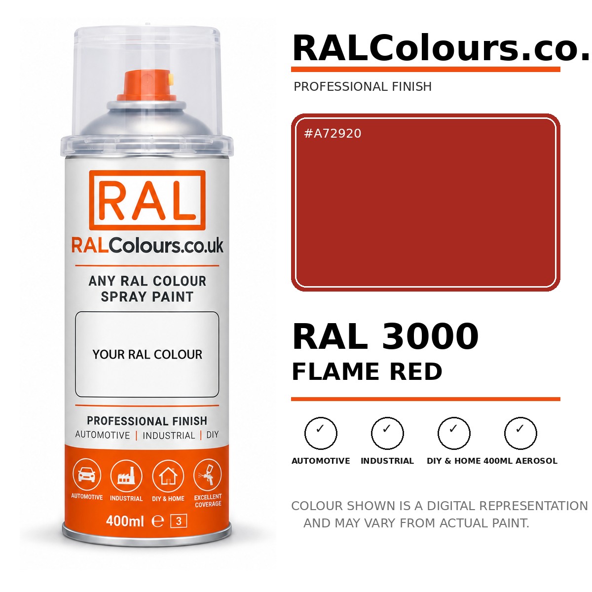 RAL 3000 Flame red Spray Paint Aerosol Can 400ml 400ml aerosol spray paint