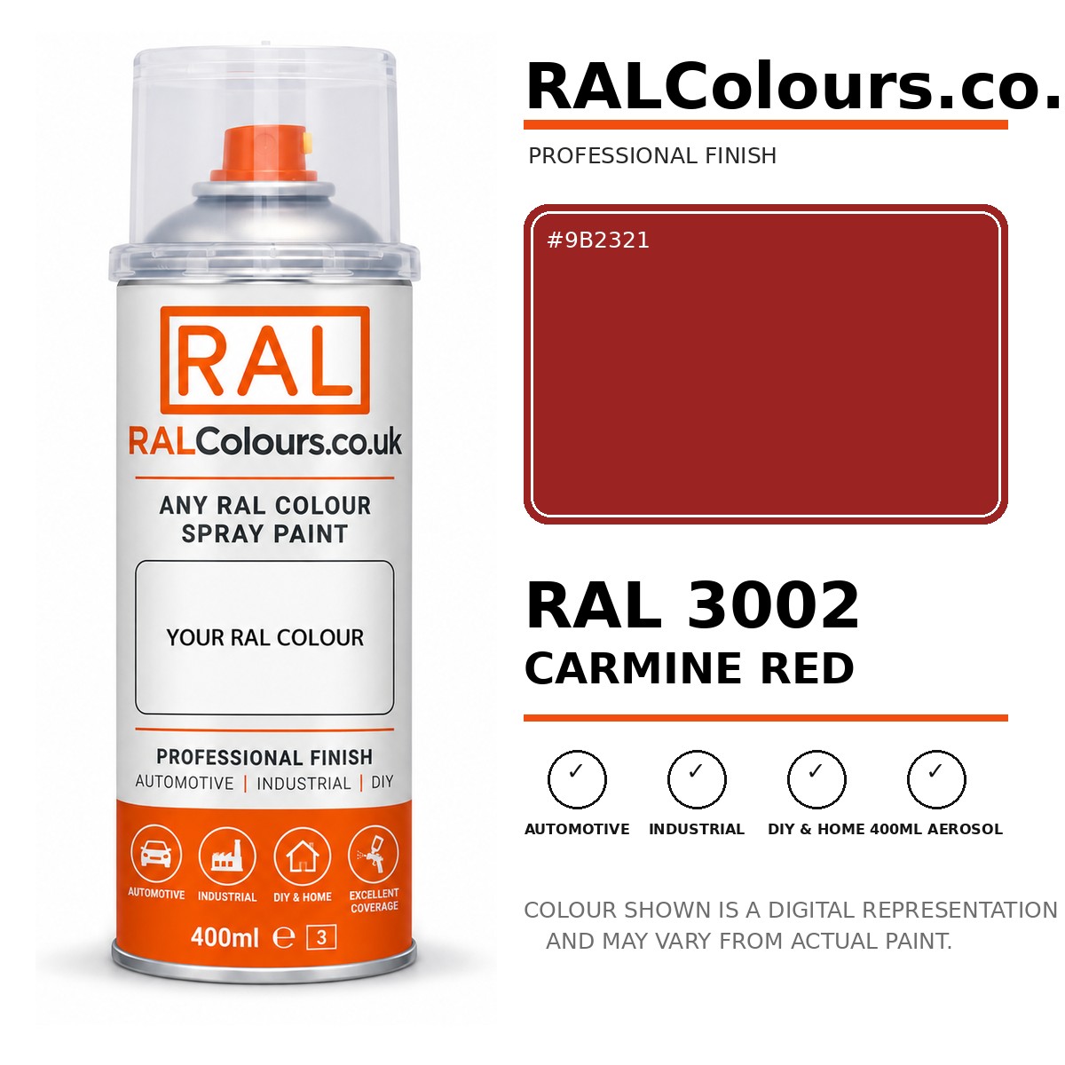 RAL 3002 Carmine red Spray Paint Aerosol Can 400ml 400ml aerosol spray paint