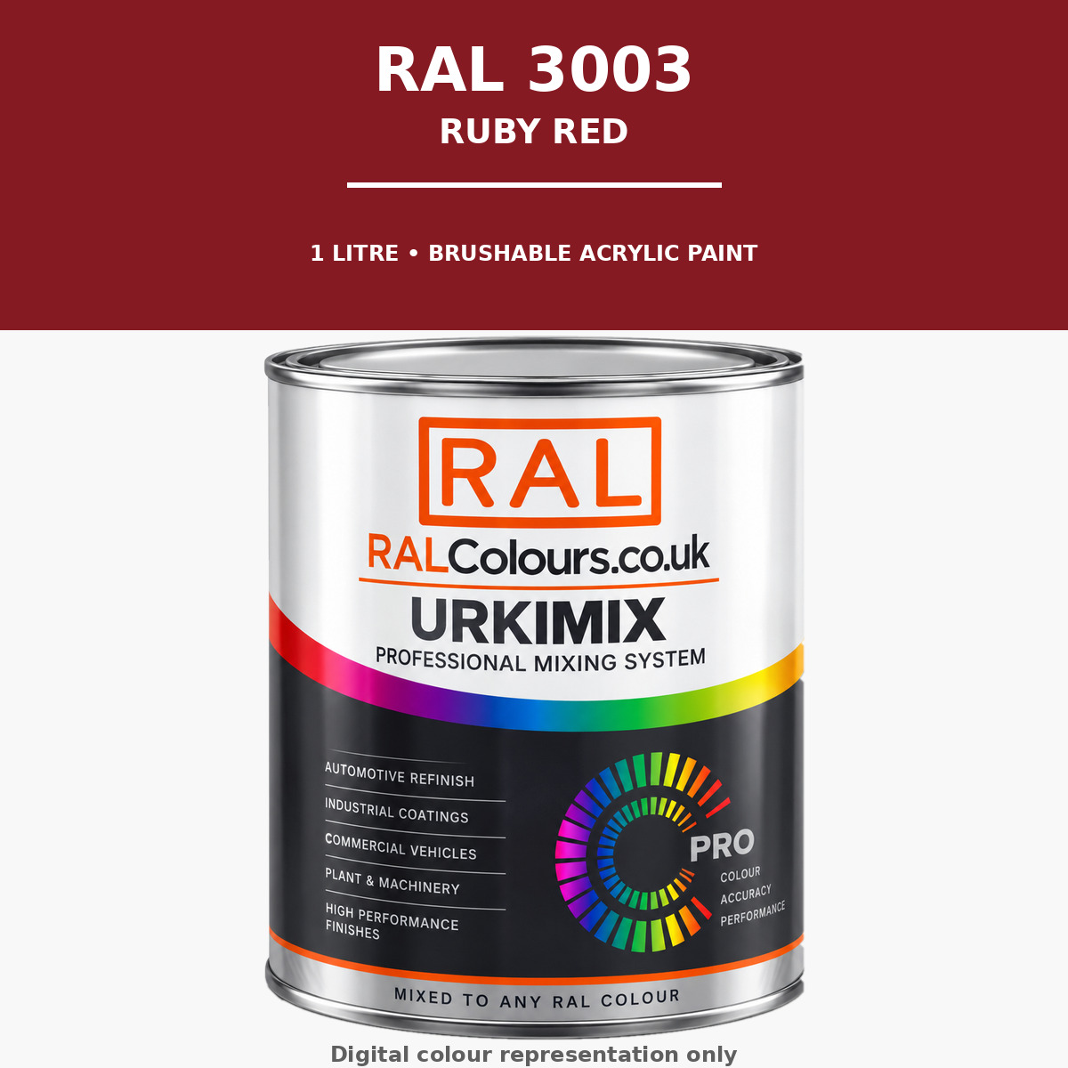 RAL 3003 Ruby red Brushable Acrylic Paint 1 Litre Tin