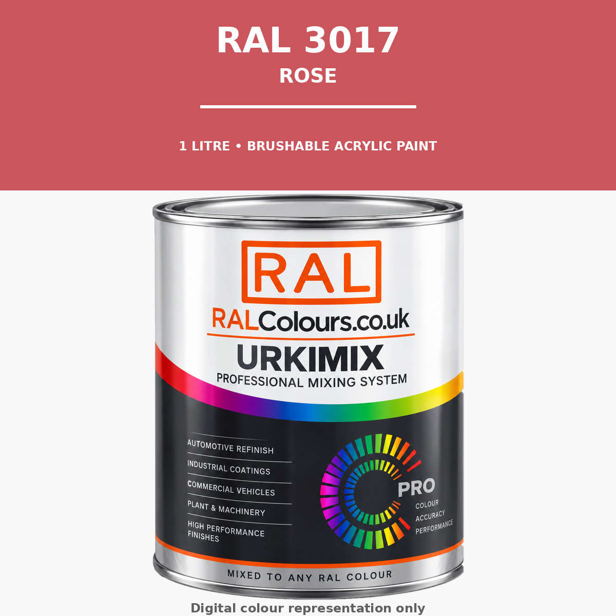 RAL 3017 Rose Brushable Acrylic Paint 1 Litre Tin