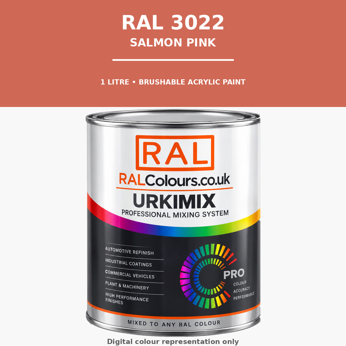 RAL 3022 Salmon pink Brushable Acrylic Paint 1 Litre Tin