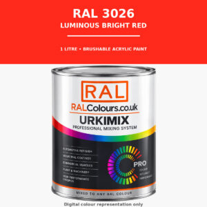 RAL 3026 Luminous bright red Brushable Acrylic Paint 1 Litre Tin