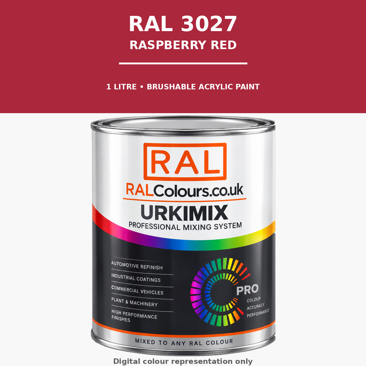 RAL 3027 Raspberry red Brushable Acrylic Paint 1 Litre Tin