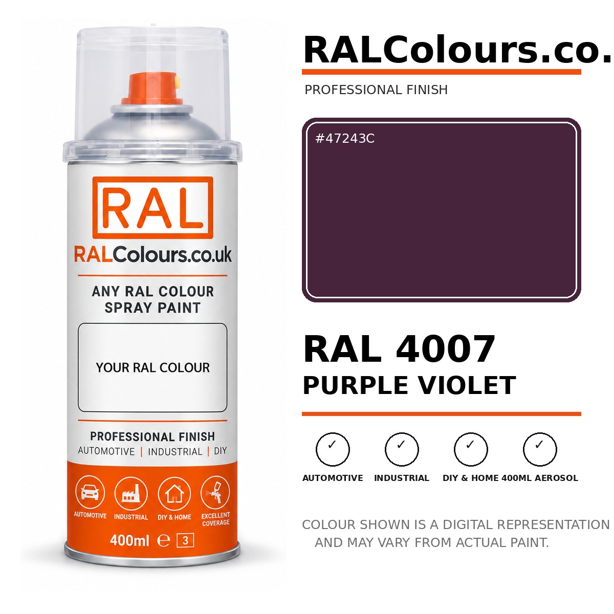 RAL 4007 Purple violet Spray Paint Aerosol Can 400ml 400ml aerosol spray paint