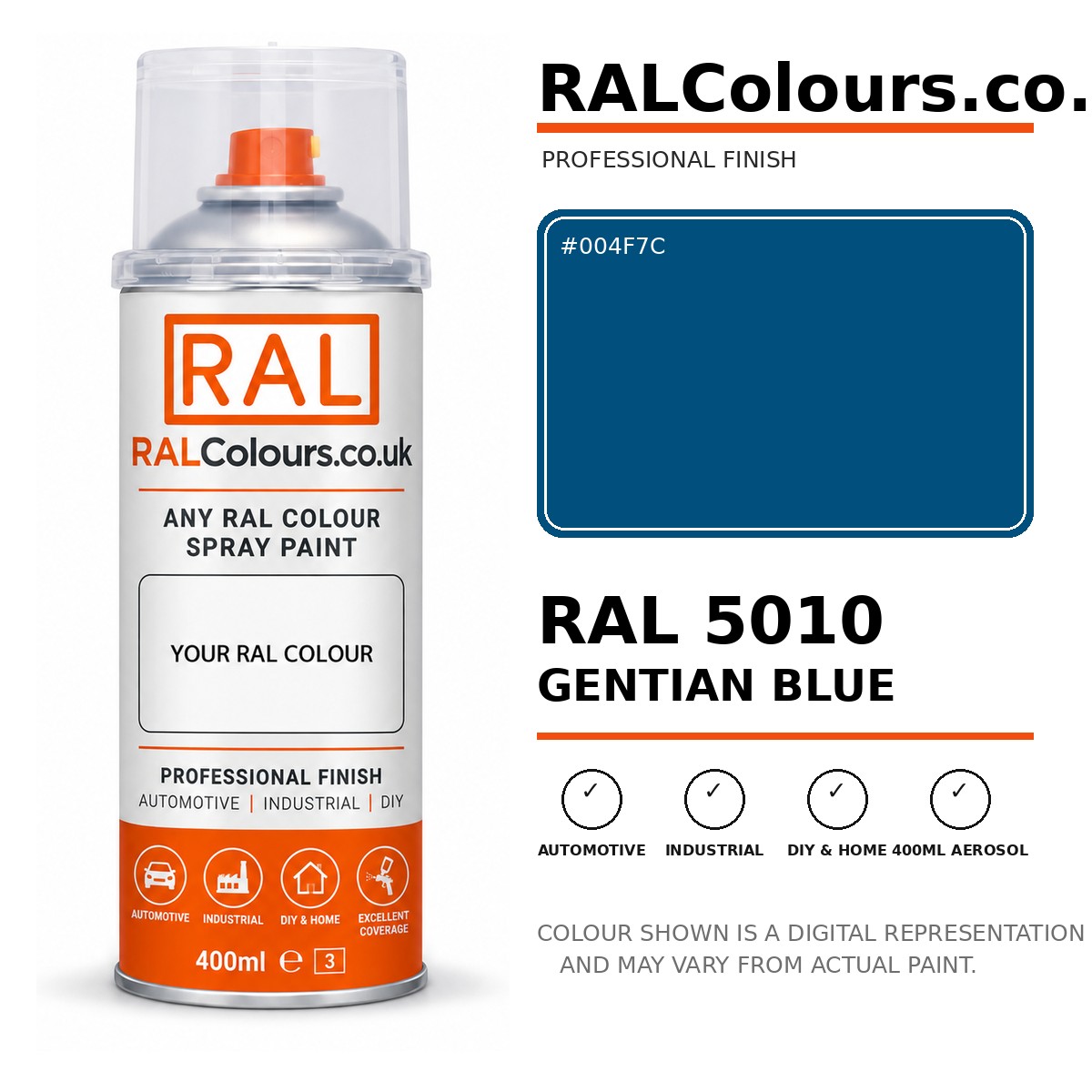 RAL 5010 Gentian blue Spray Paint Aerosol Can 400ml 400ml aerosol spray paint