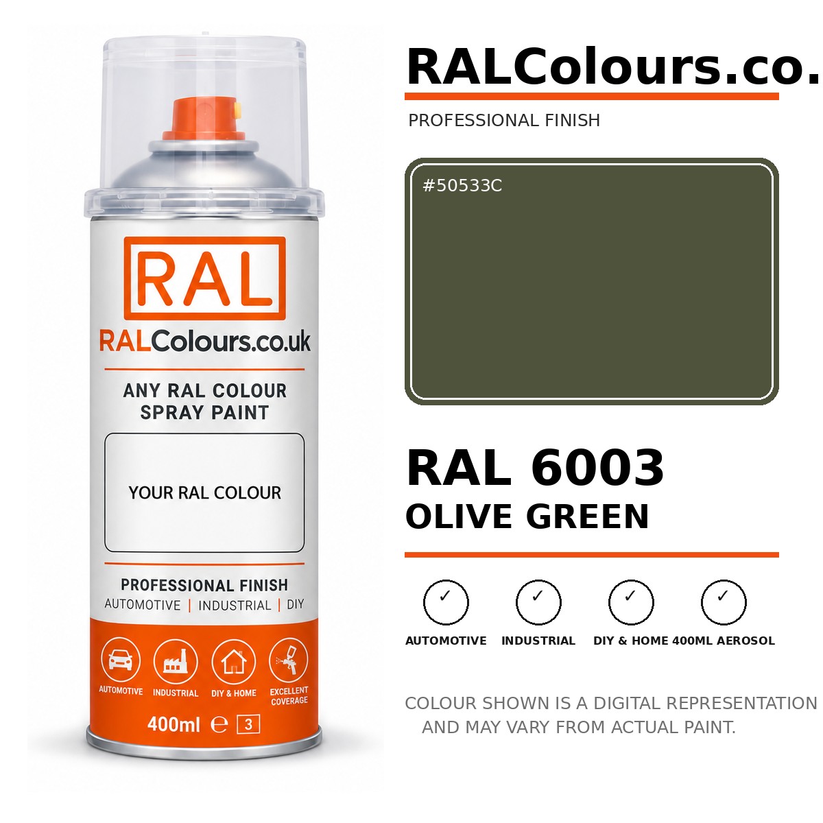 RAL 6003 Olive green Spray Paint Aerosol Can 400ml 400ml aerosol spray paint