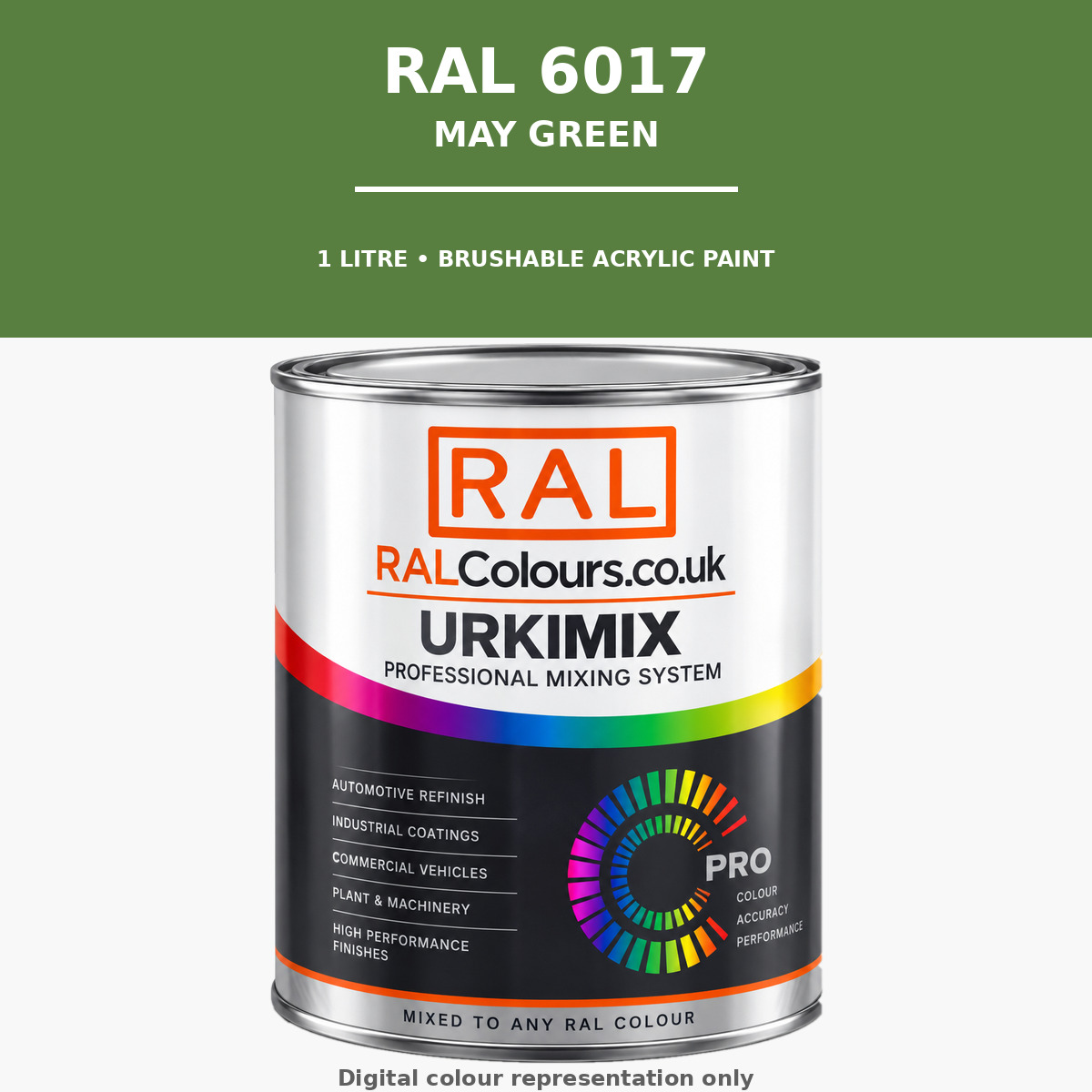 RAL 6017 May green Brushable Acrylic Paint 1 Litre Tin