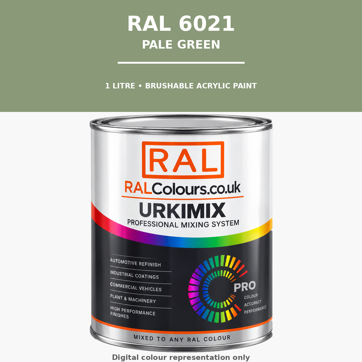 RAL 6021 Pale green Brushable Acrylic Paint 1 Litre Tin