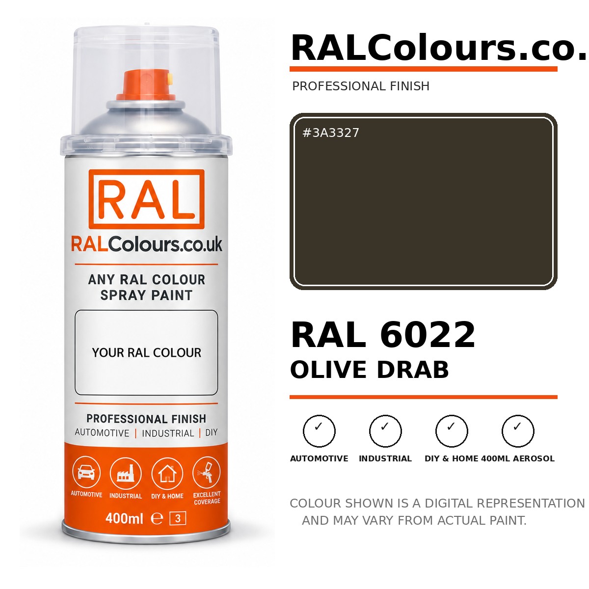 RAL 6022 Olive drab Spray Paint Aerosol Can 400ml 400ml aerosol spray paint