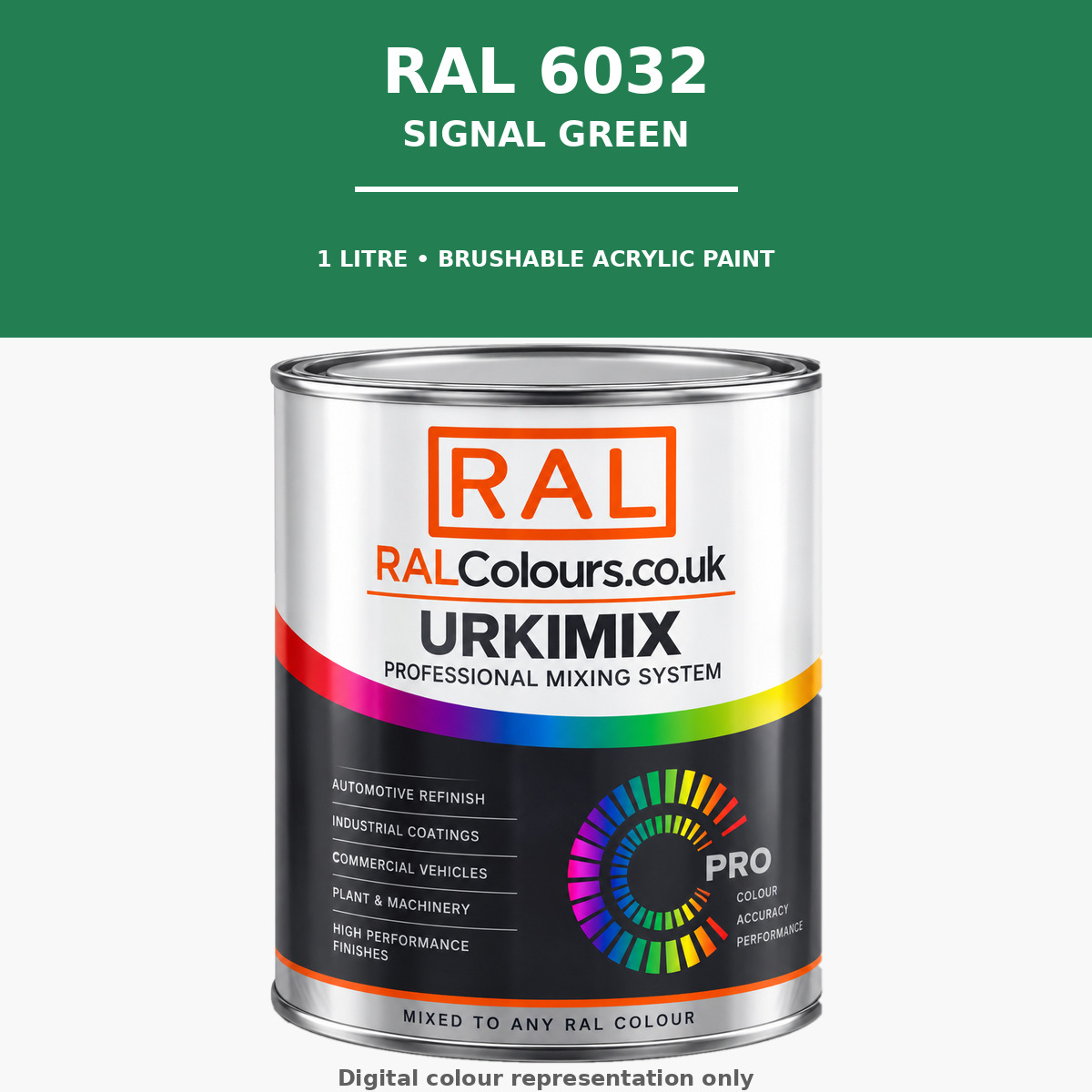 RAL 6032 Signal green Brushable Acrylic Paint 1 Litre Tin