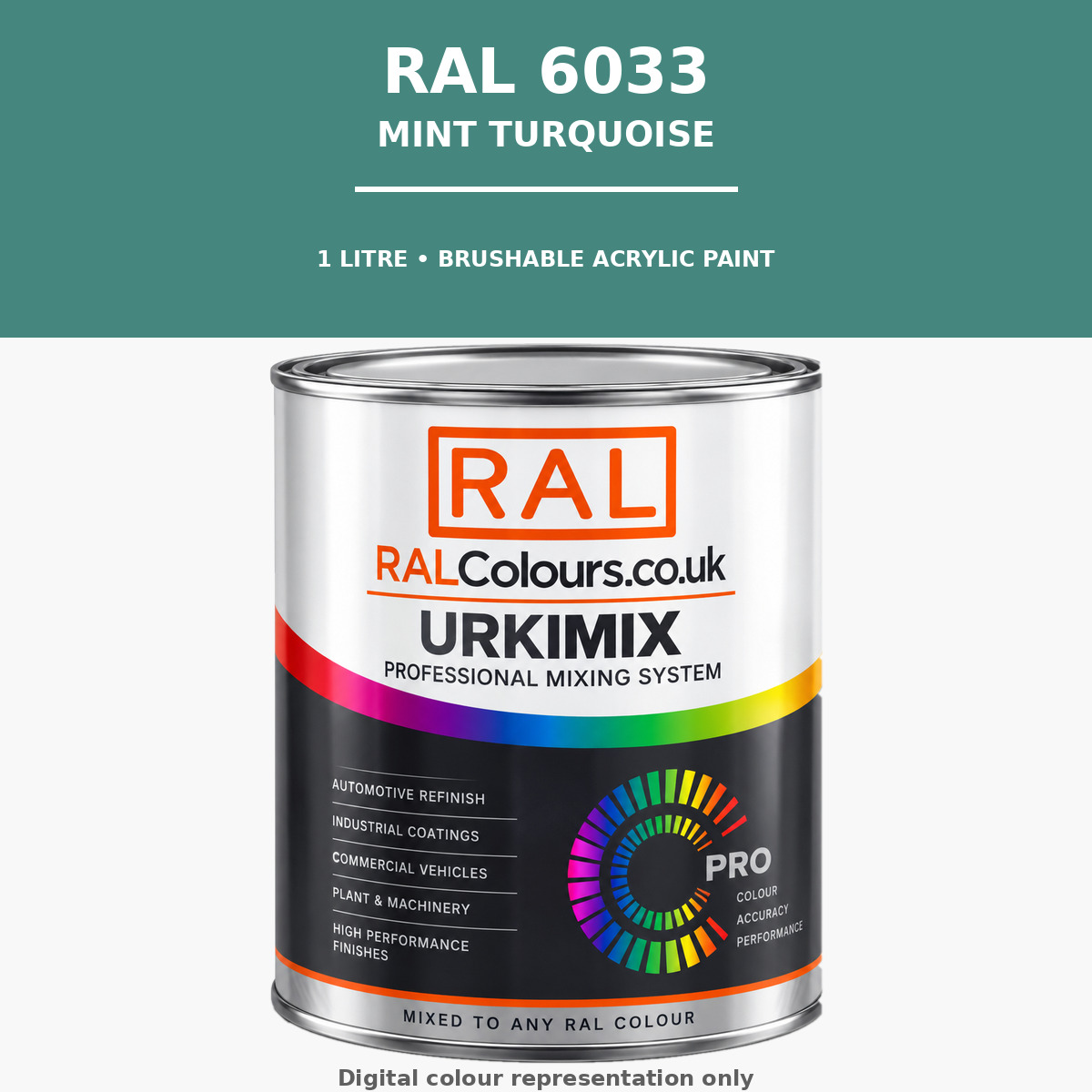 RAL 6033 Mint turquoise Brushable Acrylic Paint 1 Litre Tin
