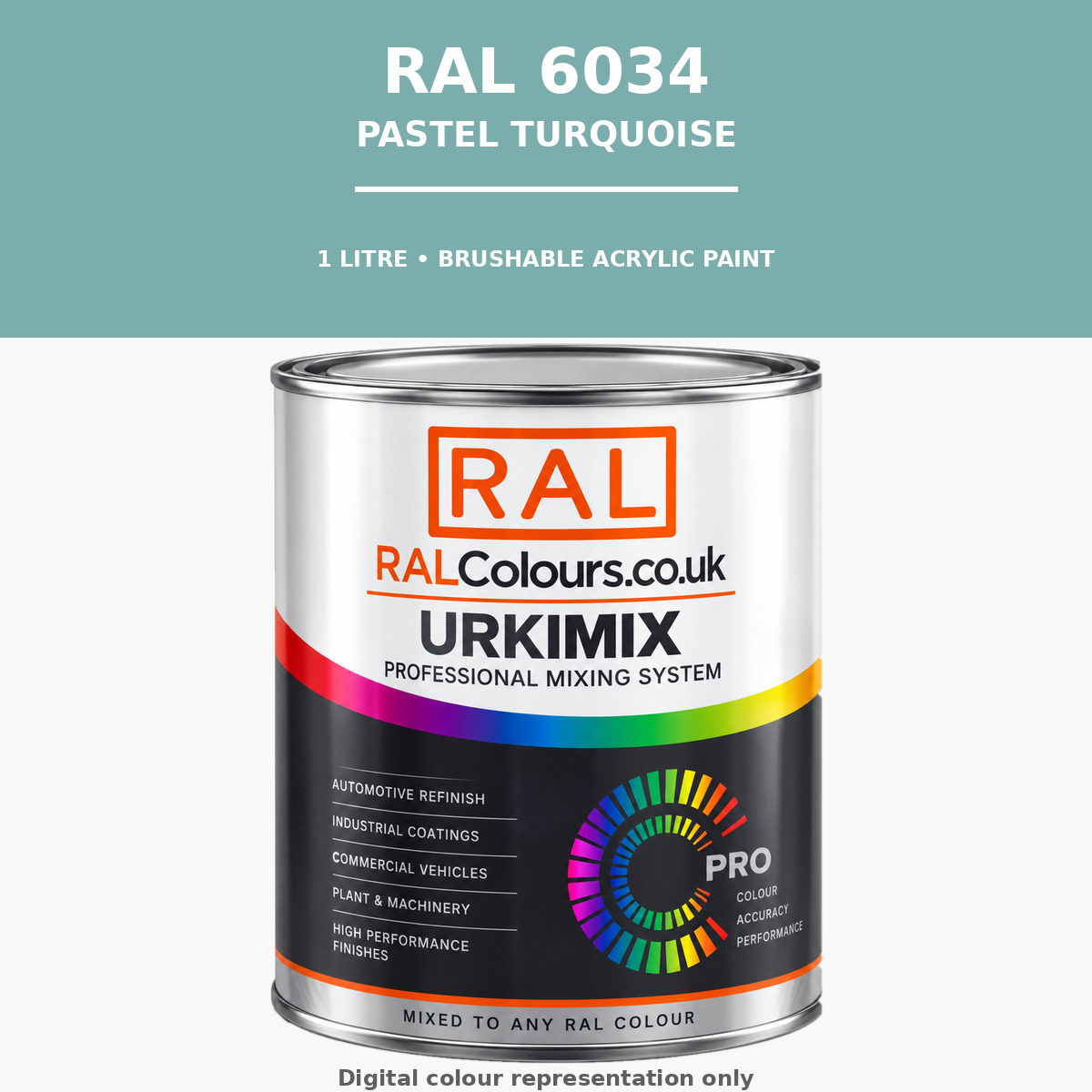 RAL 6034 Pastel turquoise Brushable Acrylic Paint 1 Litre Tin