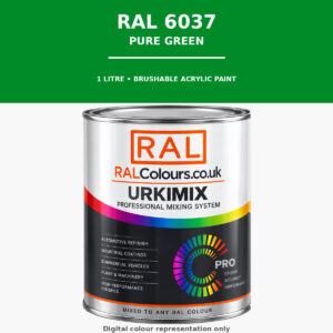 RAL 6037 Pure green Brushable Acrylic Paint 1 Litre Tin