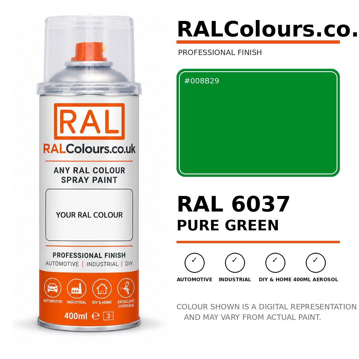 RAL 6037 Pure green Spray Paint Aerosol Can 400ml 400ml aerosol spray paint