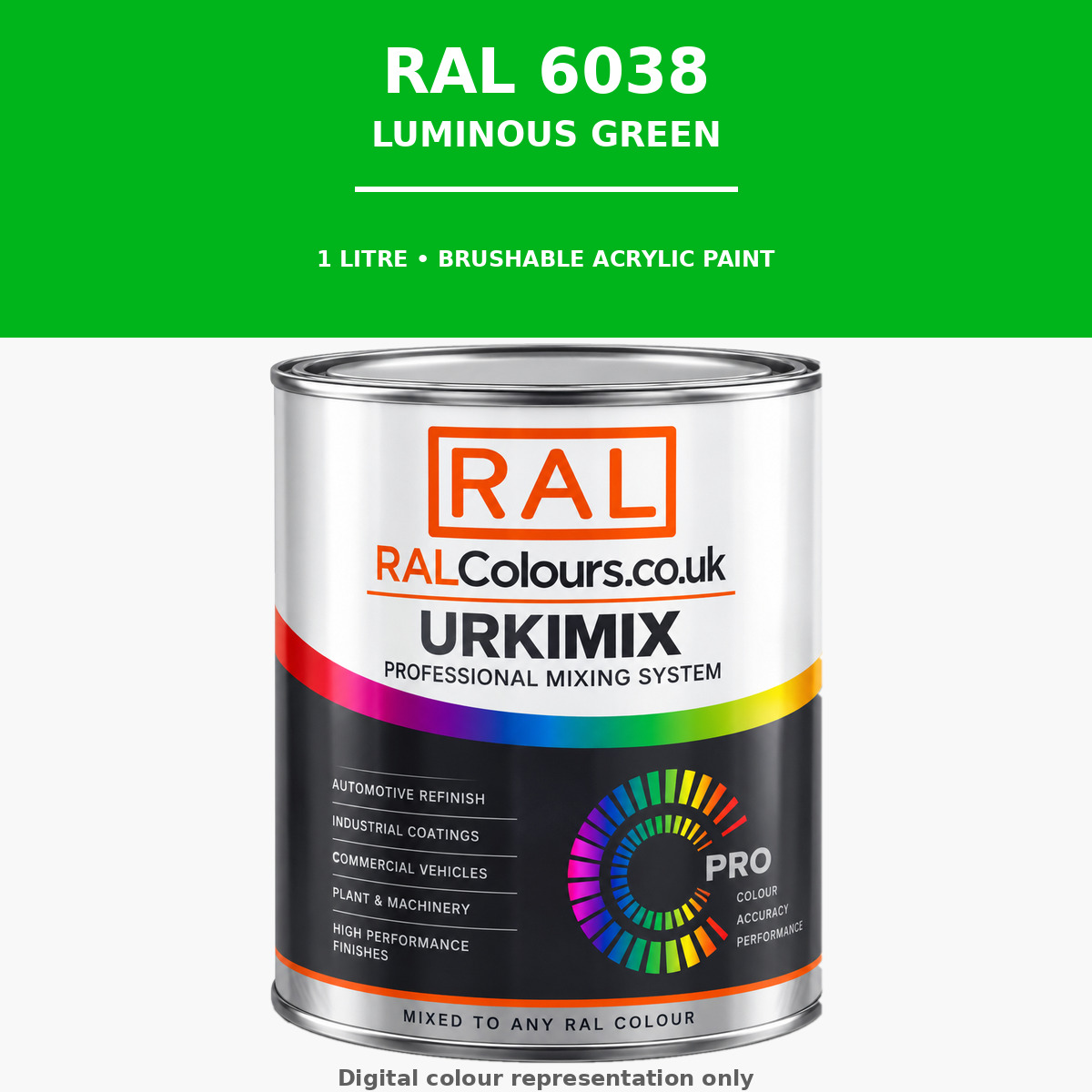 RAL 6038 Luminous green Brushable Acrylic Paint 1 Litre Tin