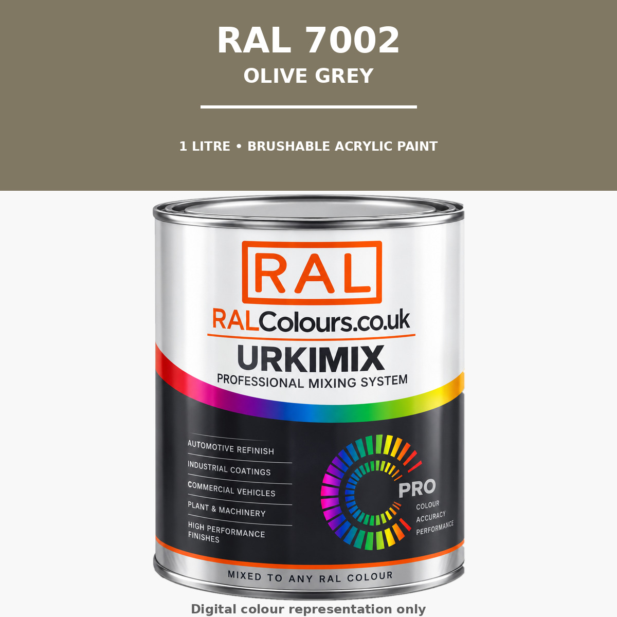 RAL 7002 Olive grey Brushable Acrylic Paint 1 Litre Tin