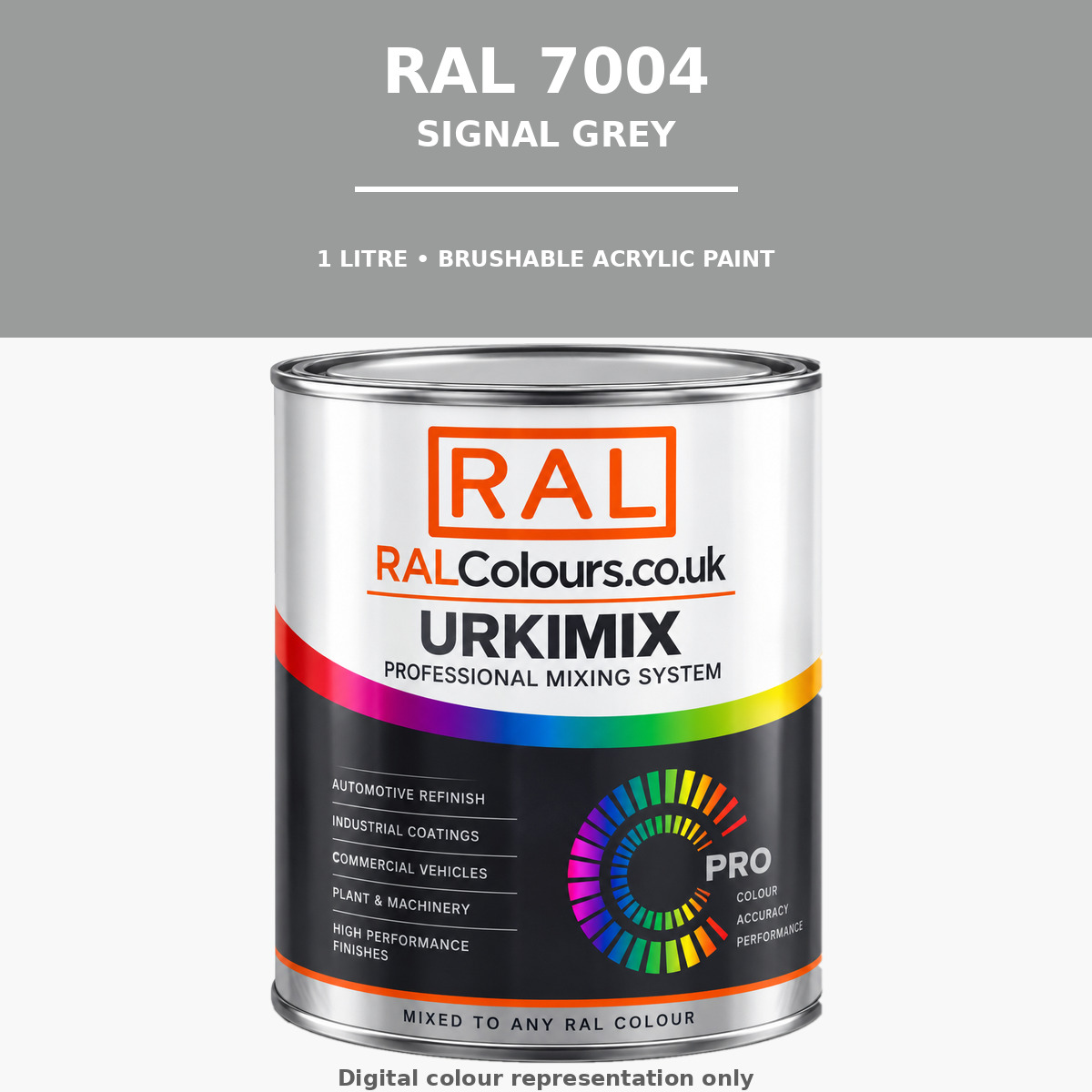 RAL 7004 Signal grey Brushable Acrylic Paint 1 Litre Tin