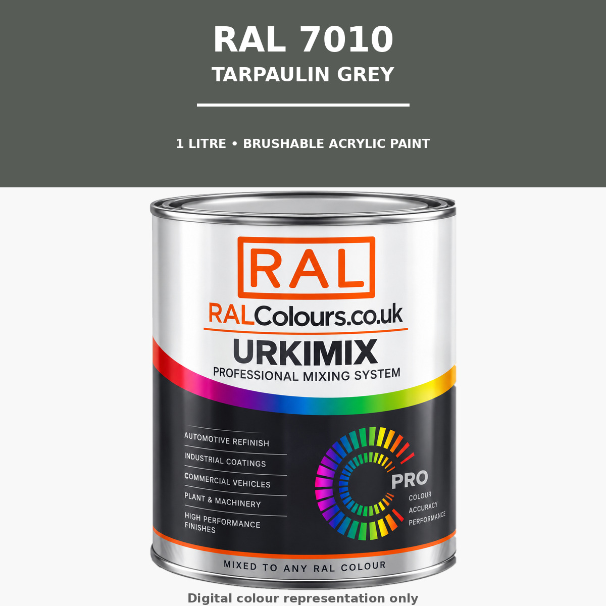 RAL 7010 Tarpaulin grey Brushable Acrylic Paint 1 Litre Tin
