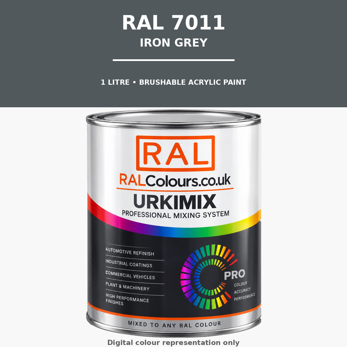 RAL 7011 Iron grey Brushable Acrylic Paint 1 Litre Tin