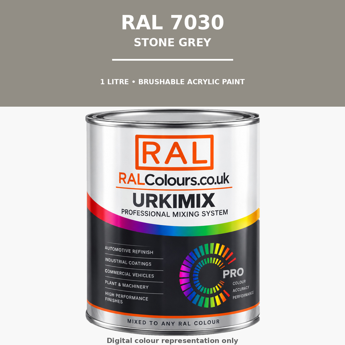 RAL 7030 Stone grey Brushable Acrylic Paint 1 Litre Tin