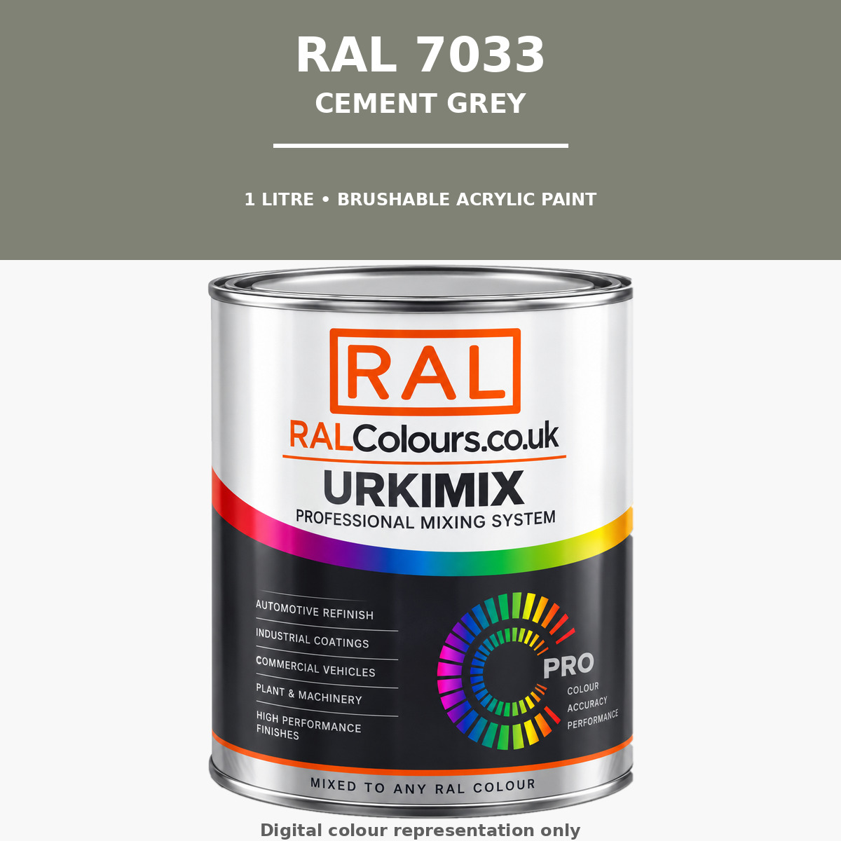 RAL 7033 Cement grey Brushable Acrylic Paint 1 Litre Tin