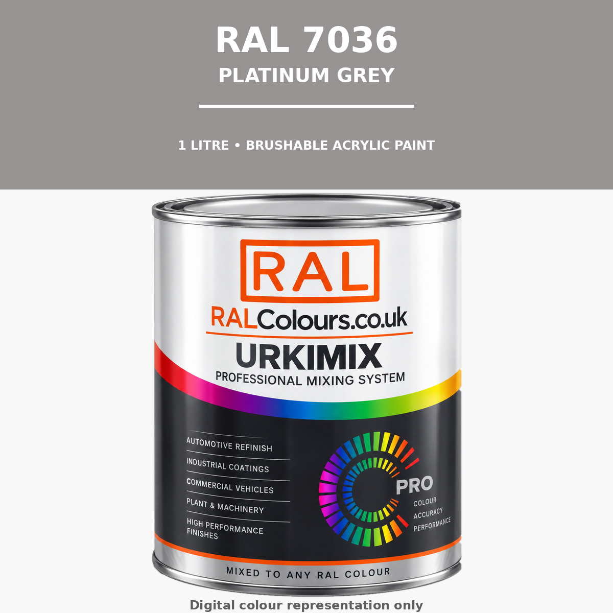 RAL 7036 Platinum grey Brushable Acrylic Paint 1 Litre Tin
