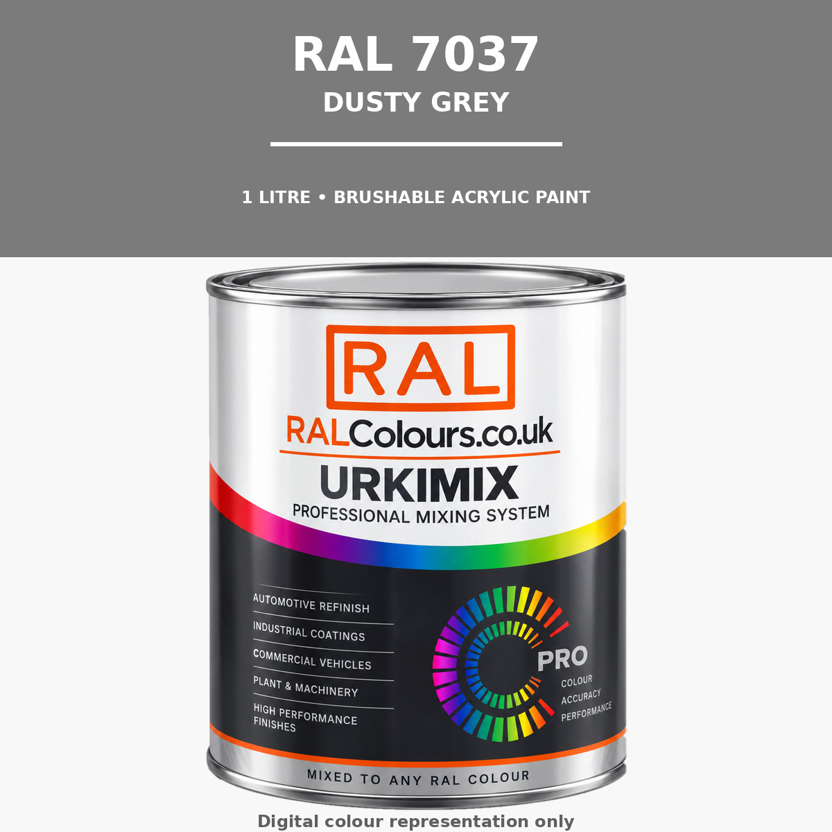 RAL 7037 Dusty grey Brushable Acrylic Paint 1 Litre Tin