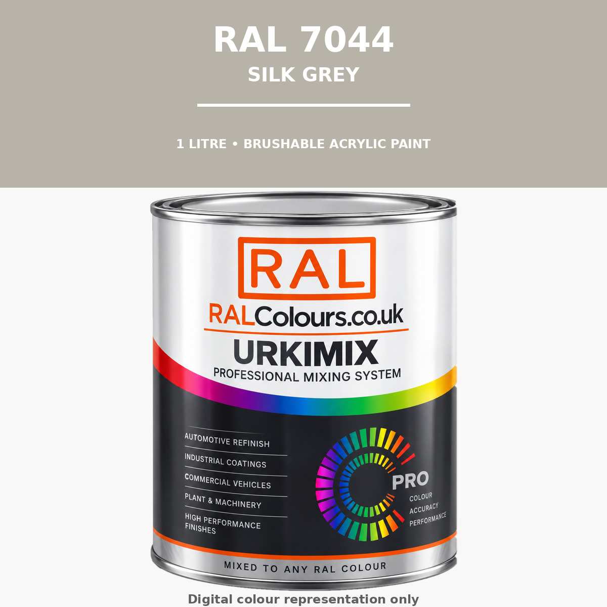 RAL 7044 Silk grey Brushable Acrylic Paint 1 Litre Tin
