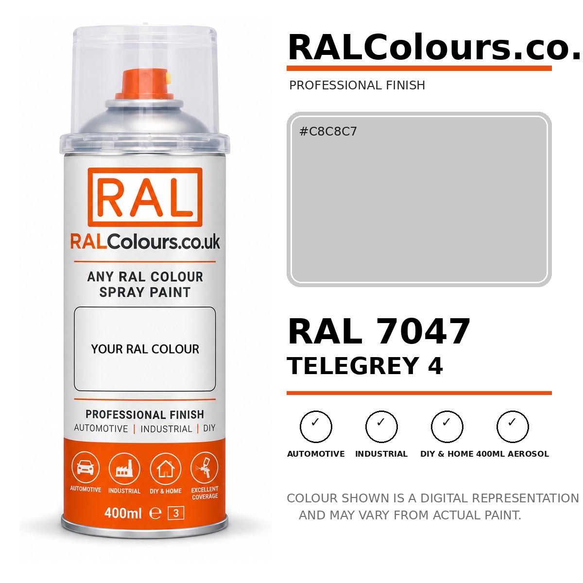 RAL 7047 Telegrey 4 Spray Paint Aerosol Can 400ml 400ml aerosol spray paint