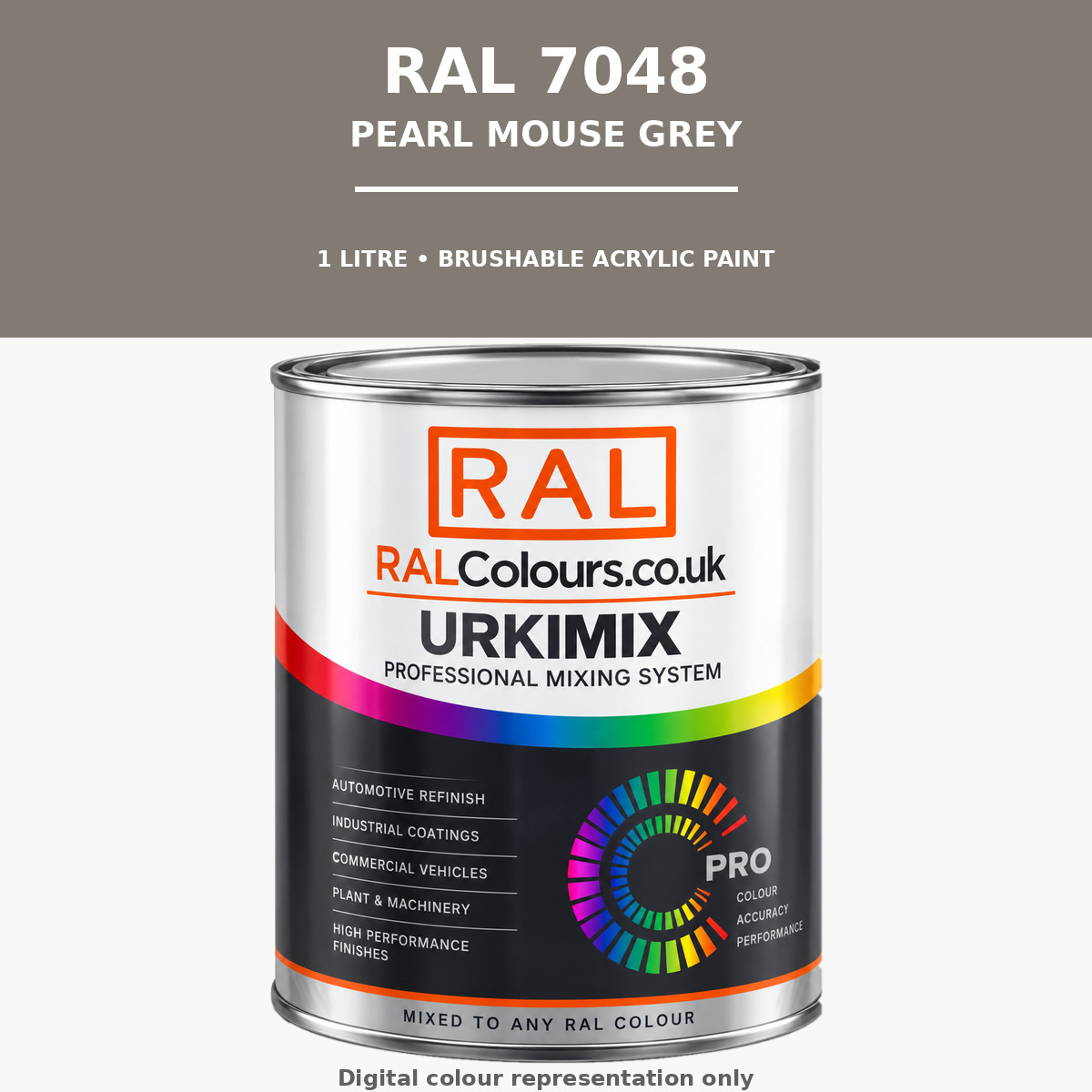 RAL 7048 Pearl mouse grey Brushable Acrylic Paint 1 Litre Tin