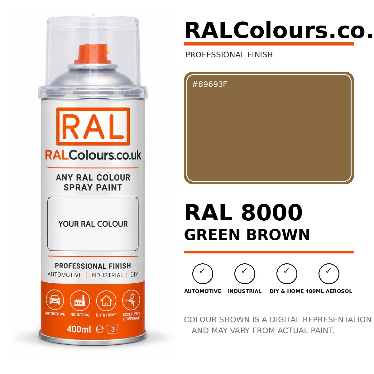 RAL 8000 Green brown Spray Paint Aerosol Can 400ml 400ml aerosol spray paint