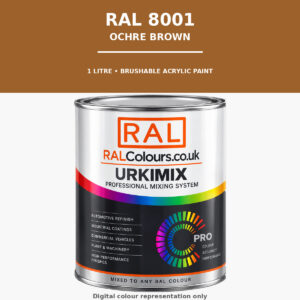 RAL 8001 Ochre brown Brushable Acrylic Paint 1 Litre Tin