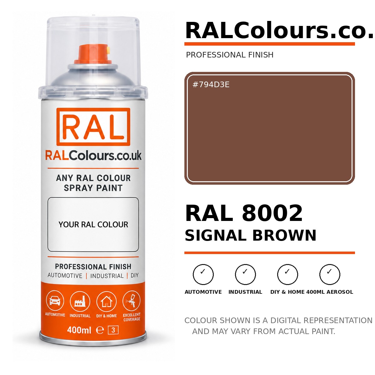 RAL 8002 Signal brown Spray Paint Aerosol Can 400ml 400ml aerosol spray paint