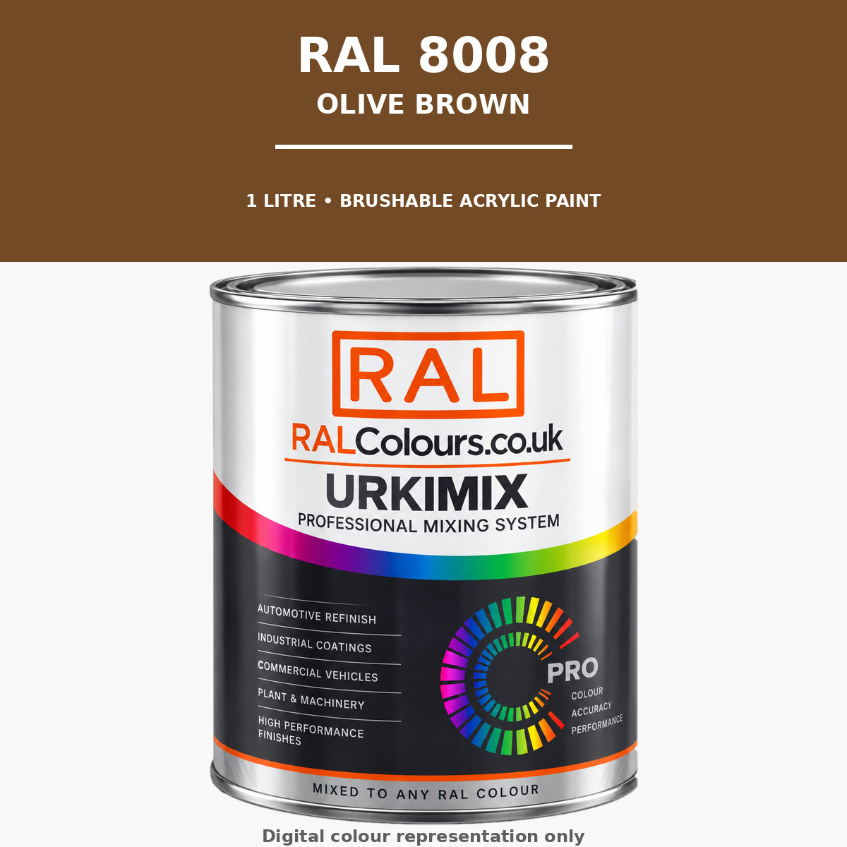 RAL 8008 Olive brown Brushable Acrylic Paint 1 Litre Tin