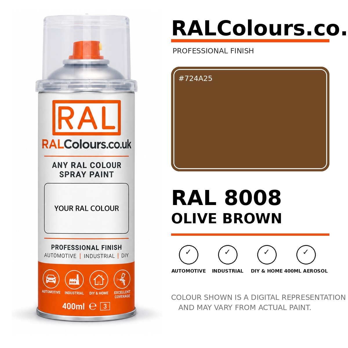 RAL 8008 Olive brown Spray Paint Aerosol Can 400ml 400ml aerosol spray paint