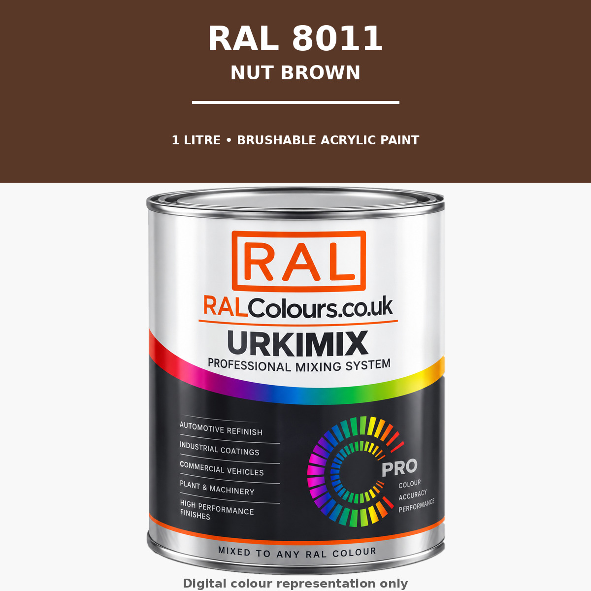 RAL 8011 Nut brown Brushable Acrylic Paint 1 Litre Tin