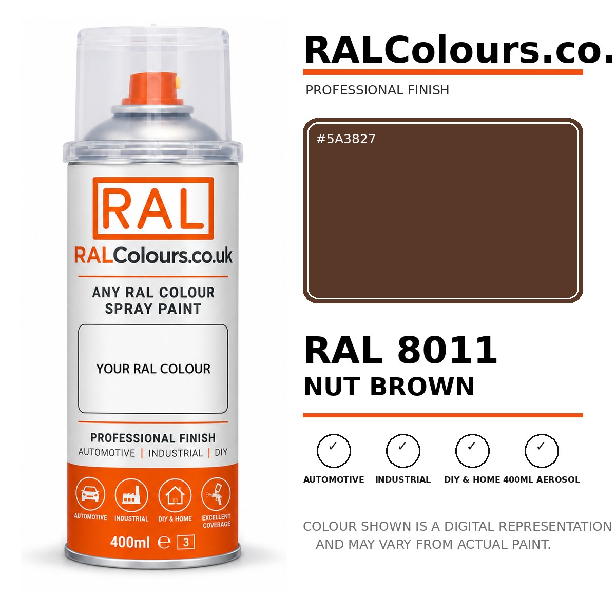 RAL 8011 Nut brown Spray Paint Aerosol Can 400ml 400ml aerosol spray paint